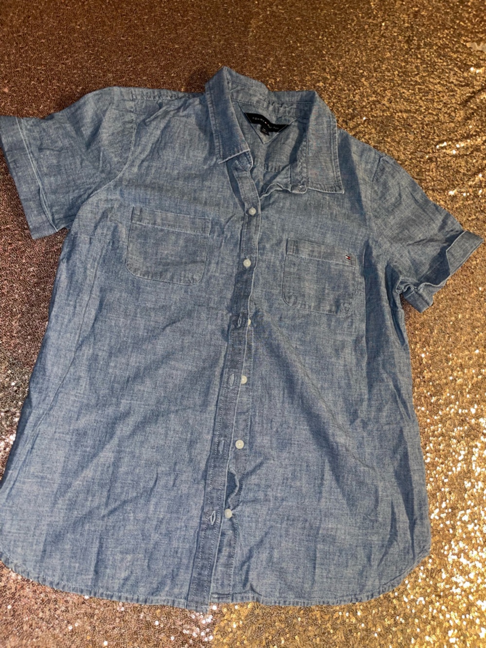 Tommy Hilfiger Light “Denim” Short Sleeve Button-Down Shirt